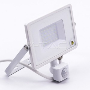 30W LED Прожектор Със Сензор  SAMSUNG ЧИП  Бяло Тяло 6400К