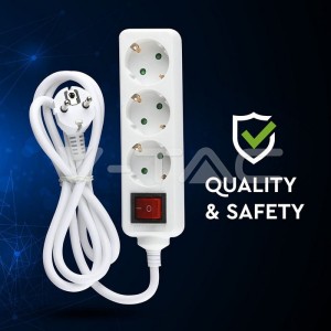 3 Гнезда Разклонител С Ключ 3 Х 1.5 - 2 Х 1.5М Бял