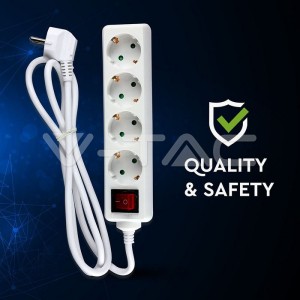 4 Гнезда Разклонител С Ключ 3 Х 1.5 - 2 Х 1.5М Бял