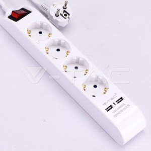 4 Гнезда Разклонител 2USB 3x1.5-1.4M Бутон  Бял