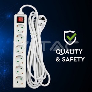 6 Гнезда Разклонител С Ключ 3 Х 1.5 - 2 Х 5М Бял