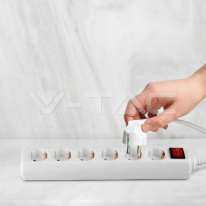 6 Гнезда Разклонител С Ключ 3 Х 1.5 - 2 Х 5М Бял