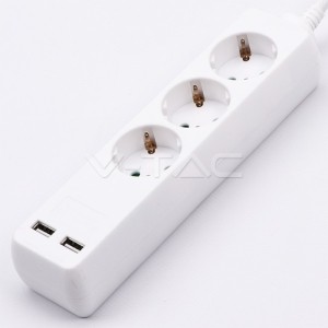 3 Гнезда Разклоните 2USB 3 Х 1.5 - 2 Х 1.5М Бял