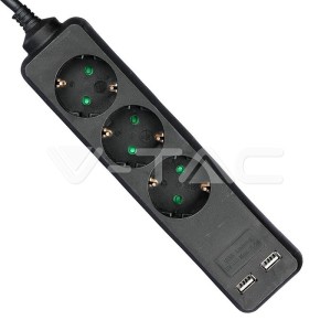 3 Гнезда Разклоните 2USB 3 Х 1.5 - 2 Х 1.5М Черен