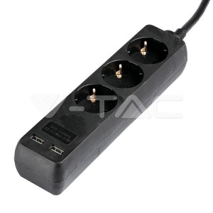 3 Гнезда Разклоните 2USB 3 Х 1.5 - 2 Х 1.5М Черен