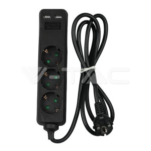 3 Гнезда Разклоните 2USB 3 Х 1.5 - 2 Х 1.5М Черен