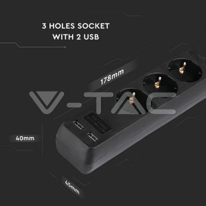 3 Гнезда Разклоните 2USB 3 Х 1.5 - 2 Х 1.5М Черен