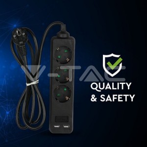 3 Гнезда Разклоните 2USB 3 Х 1.5 - 2 Х 1.5М Черен