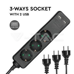 3 Гнезда Разклоните 2USB 3 Х 1.5 - 2 Х 1.5М Черен