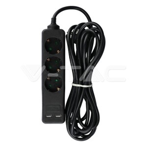 3 Гнезда Разклоните 2USB 3 Х 1.5 - 2 Х 5М Черен
