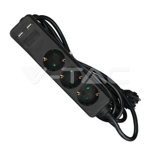 3 Гнезда Разклоните 2USB 3 Х 1.5 - 2 Х 5М Черен