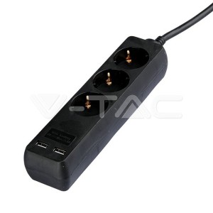 3 Гнезда Разклоните 2USB 3 Х 1.5 - 2 Х 5М Черен