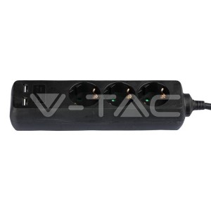 3 Гнезда Разклоните 2USB 3 Х 1.5 - 2 Х 5М Черен