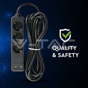 3 Гнезда Разклоните 2USB 3 Х 1.5 - 2 Х 5М Черен