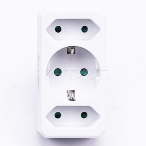 2 Щепсел Разклонител 2Х Мини 1Х 10/16А 250V Бял 