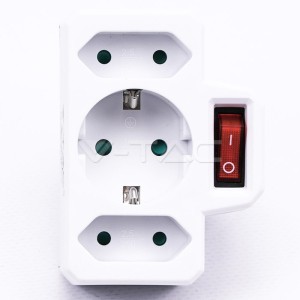 3 Щепсел Разклонител С Ключ 10/16А 250V Бял 