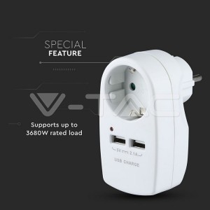 Щепсел Адаптер Шуко С 2ХUSB 5V -2.1A Бял 