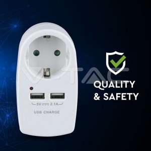 Щепсел Адаптер Шуко С 2ХUSB 5V -2.1A Бял 