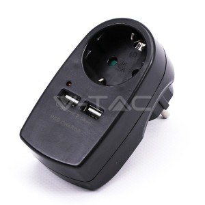 Щепсел Адаптер Шуко С 2ХUSB 5V -2.1A Черен  
