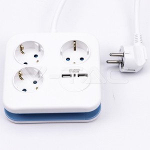 3 Гнезден Комбиниран Разклонител + 2USB 3X1.5 1.4M Бял Квадрат 