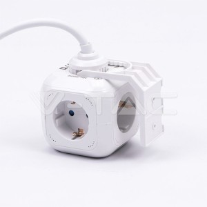 4 Гнезден Комбиниран Разклонител + 2USB 3X1.5 1.4M Бял Куб 