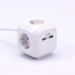 4 Гнезден Комбиниран Разклонител + 2USB 3X1.5 1.4M Бял Куб 