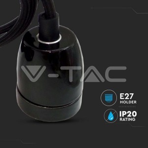 Пендел Порцеланова Фасунга E27 Черен