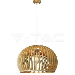 Дървен Пендел E27 Дърво + Хром Голям Ринг  D440*H280MM