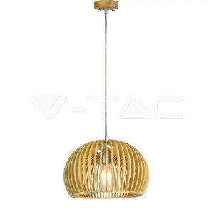 Дървен Пендел E27 Дърво + Хром Голям Ринг  D330*H220MM