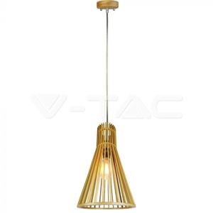 Дървен Пендел E27 Дърво + Хром Конус  D250*H450MM
