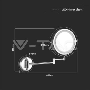 3 LED Огледало За Стена 4xAAA Батерия Никел Тяло D:17СМ 