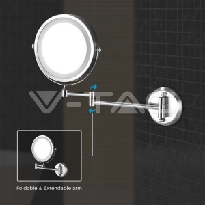 3 LED Огледало За Стена 4xAAA Батерия Никел Тяло D:17СМ 