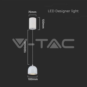 8.5W LED Висяща Лампа Φ100 Бяло Тяло 3000K