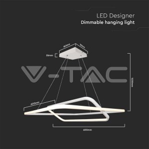 LED Осветител 50W Висящ 600x600x1200мм Димиращ Бял 4000К